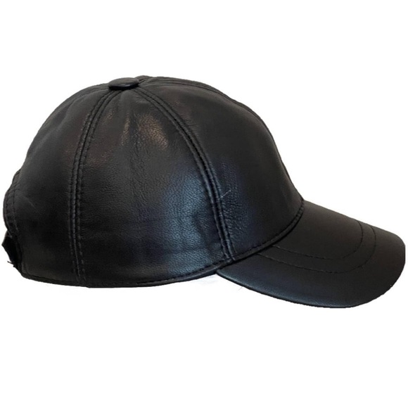 Genuine Leather Unisex Baseball Cap - Adjustable Dad Hat (Black) - Picture 4 of 5